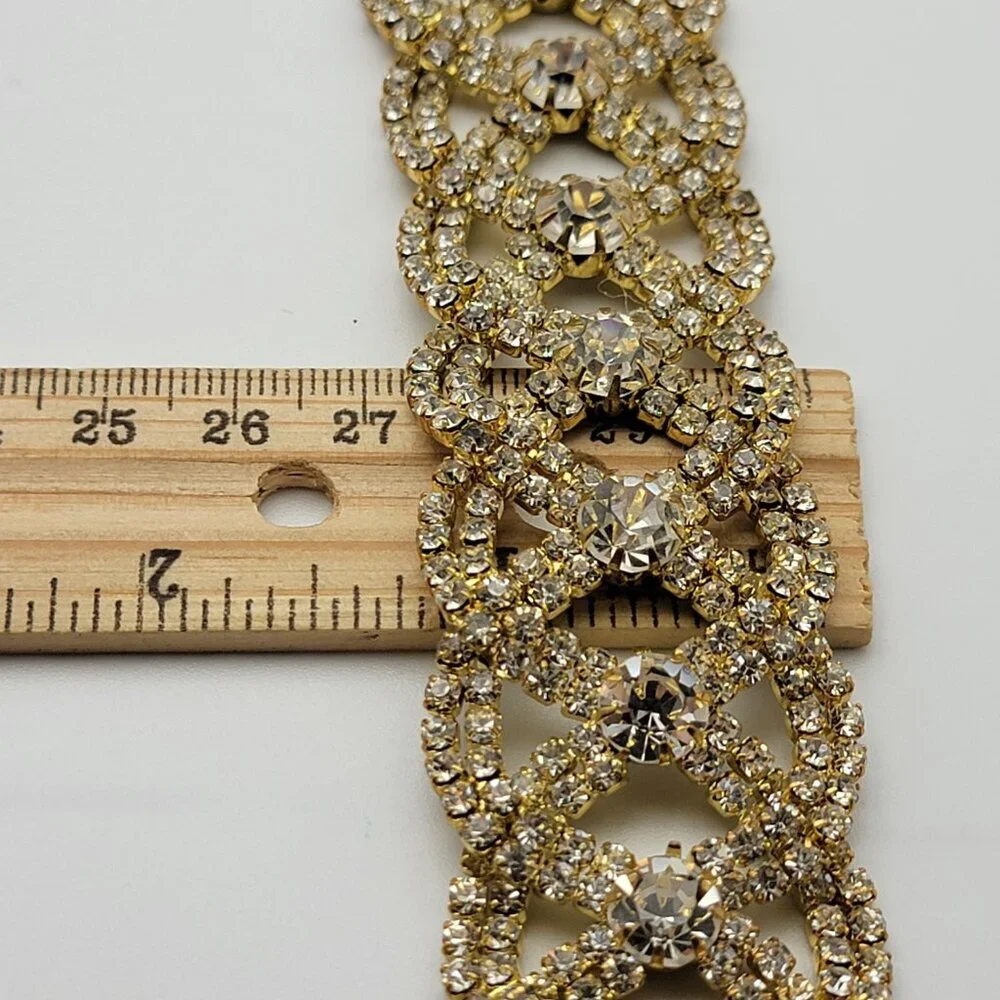 Vintage Gold Tone Clear Crystal Statement Chain Bracelet 7